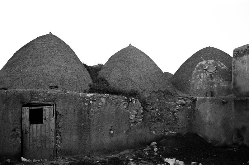Earthen domed houses in Sosyan, black and white