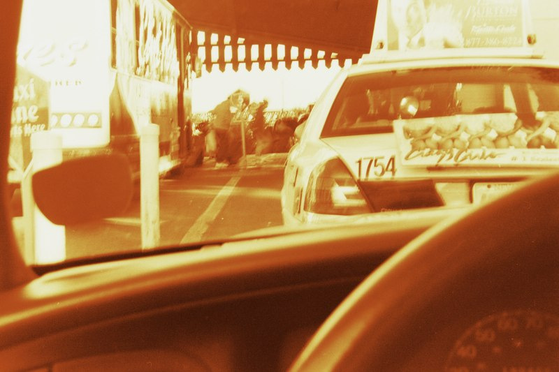 Traffic seen through the window of a taxi